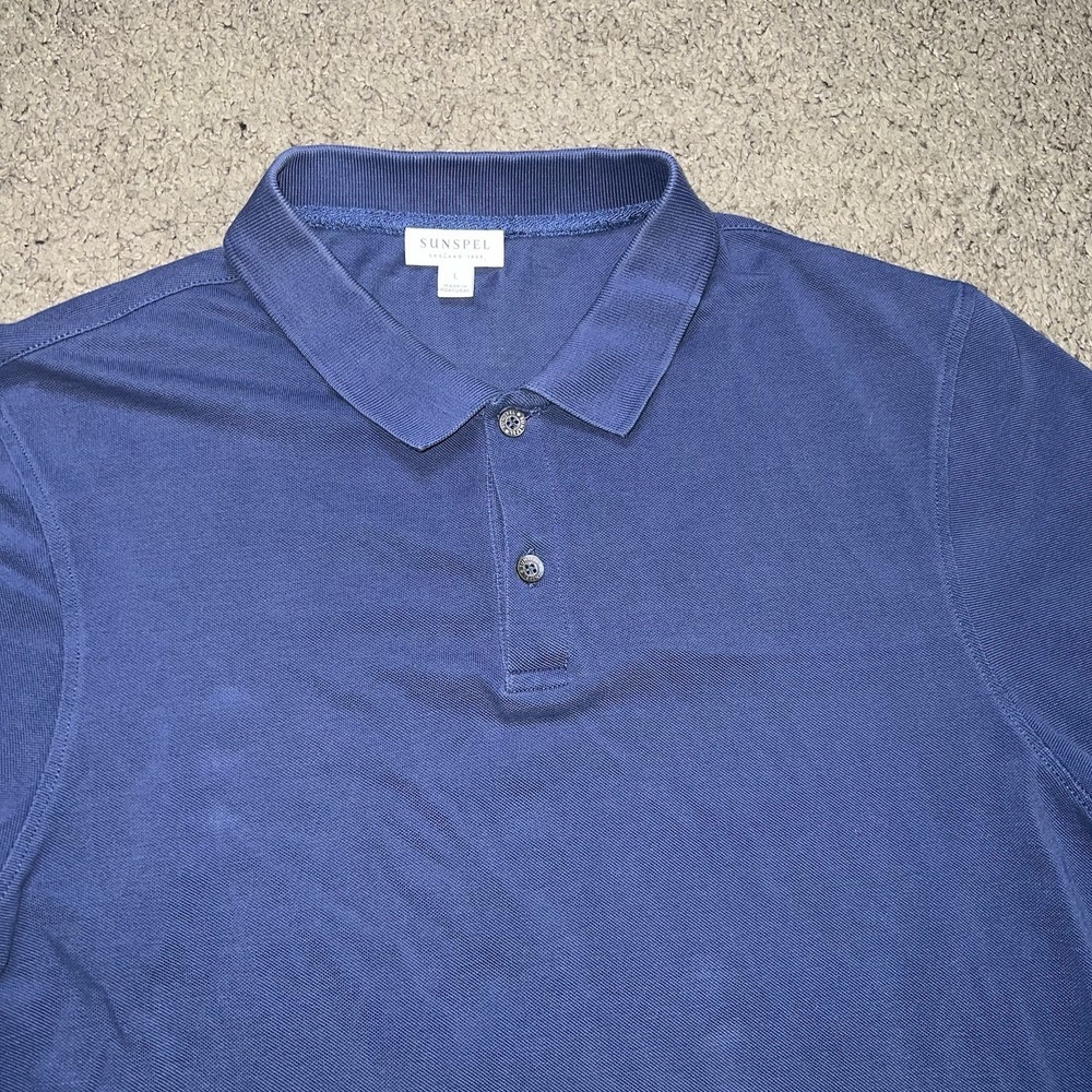 Sunspel Pique Womens Navy Blue Cotton Knit Short Sleeve Polo Shirt Size L